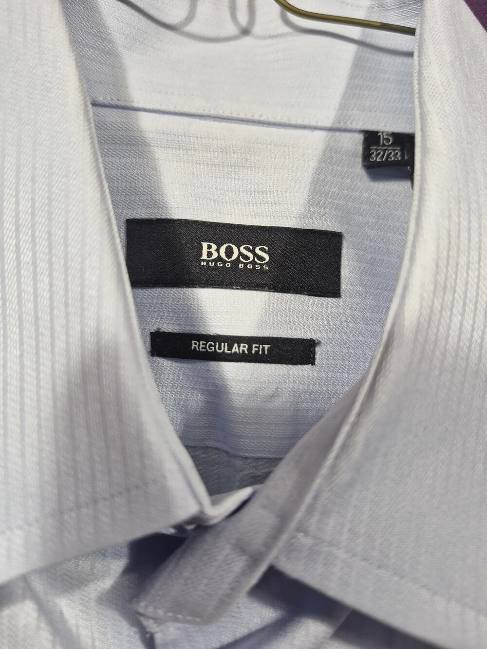 Hugo Boss Mens Light Blue Textured Regular Fit Dress Shirt Size 15 32 33 Cotton - Picture 3 of 6